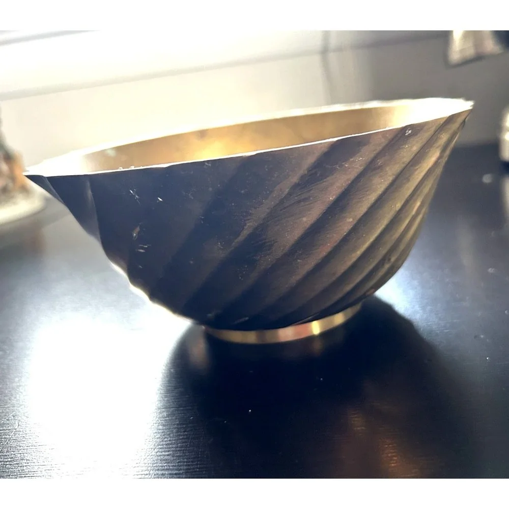 Vintage Solid Brass Swirl Bowl Made in India Decorative Dish 6